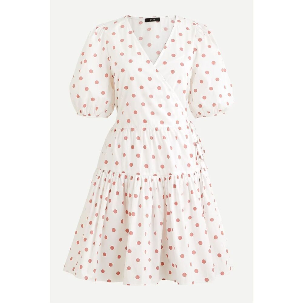 J.crew polka dot Puff-sleeve cotton poplin wrap dress in white rose dot - Picture 3 of 13
